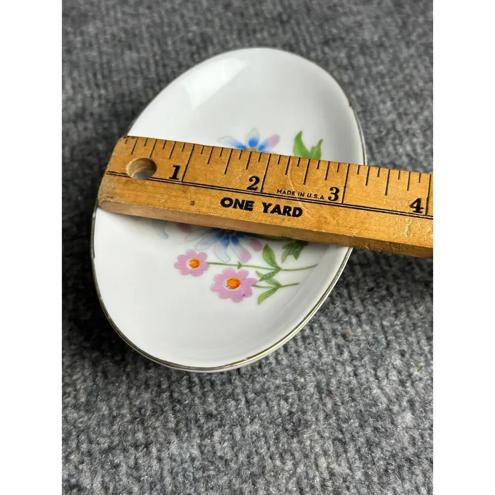 Vintage porcelain pedestal soap dish oval floral cottagecore Victorian pastel 5”